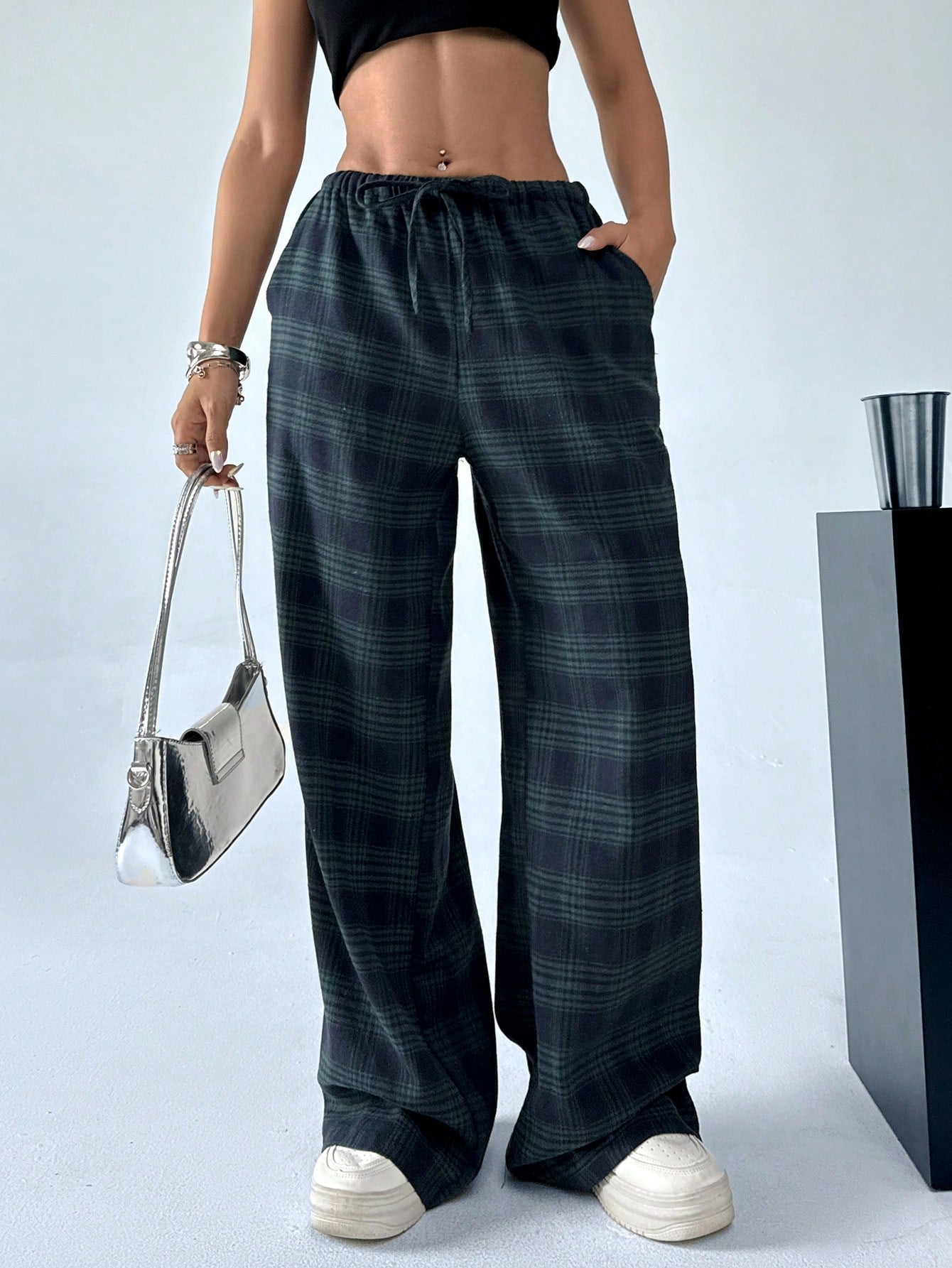 Women'S Plaid Trousers With Pockets