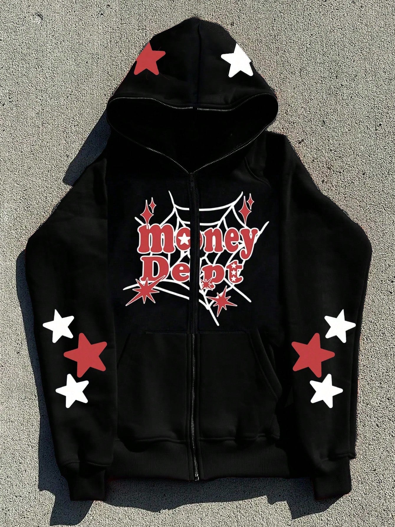 Men's Letter & Star Print Fleece Hooded Zip-Up Sweatshirt