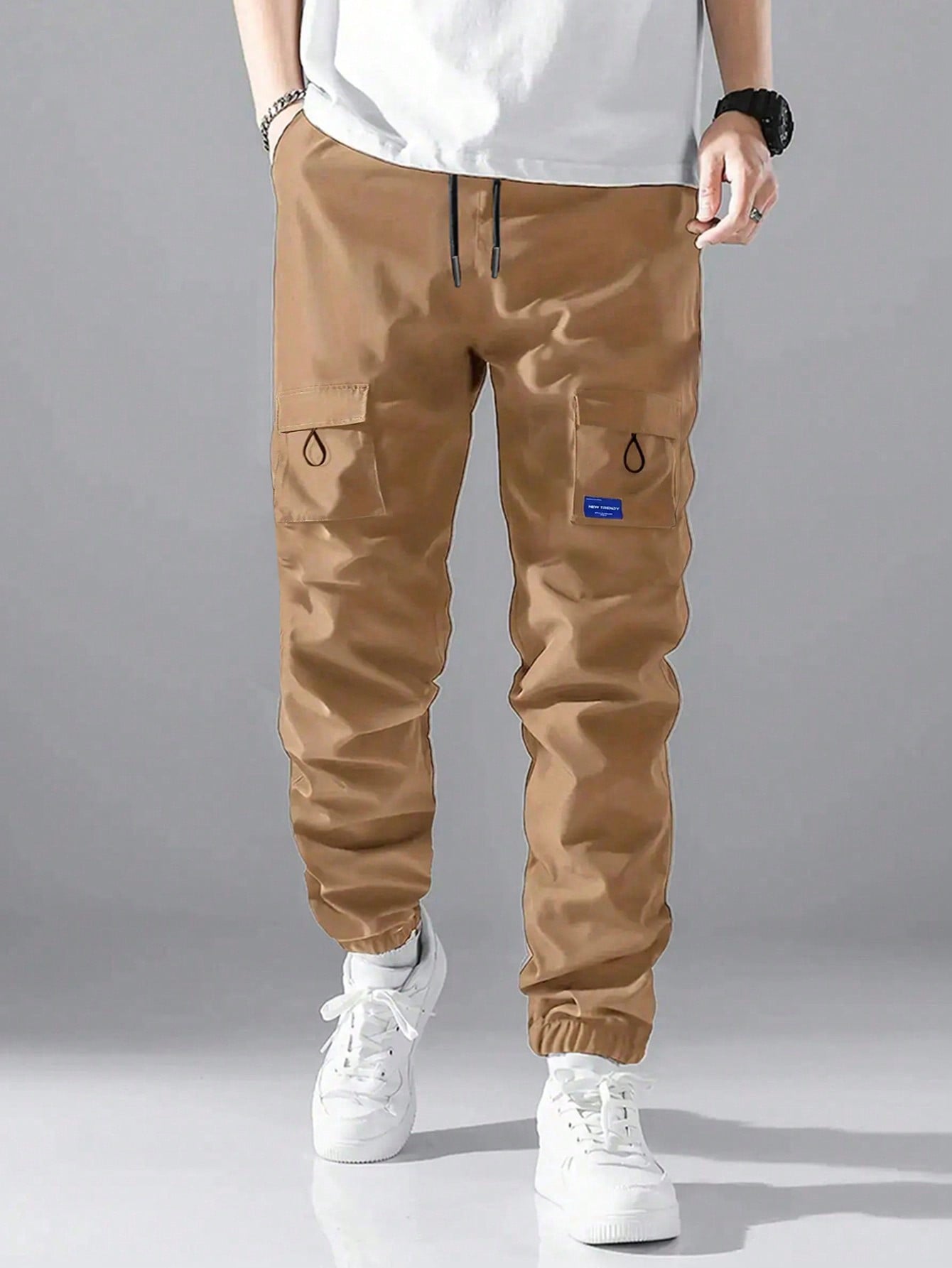 Tween Boy Stylish Casual Parachute Cargo Pants With Drawstring Waist And Slanted Pockets,