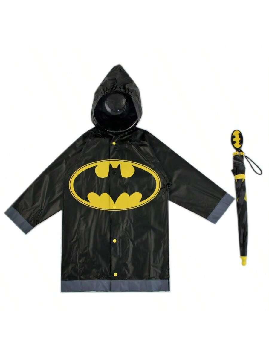 Batman Boy's Umbrella And Raincoat Set, Kids Ages 2-5 Years