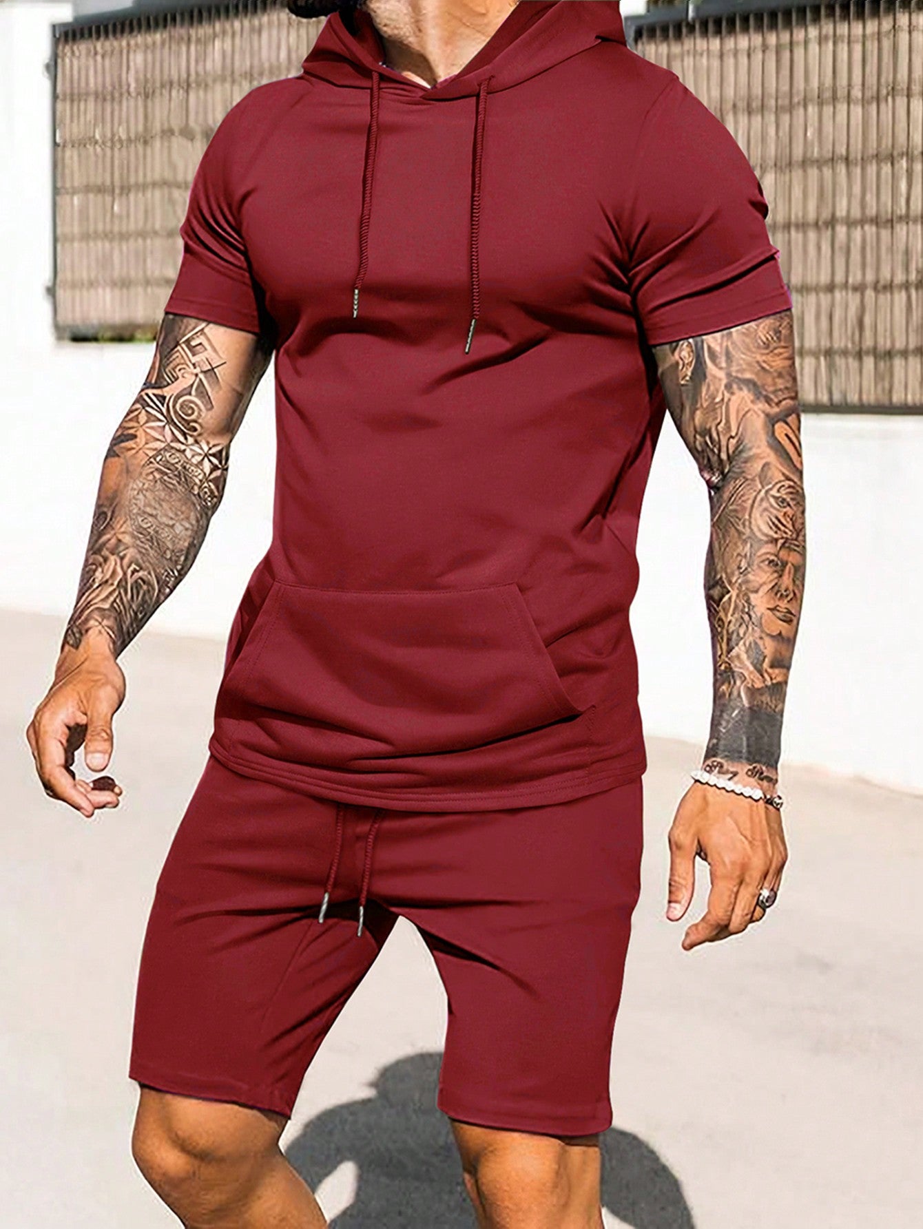 Men Summer Daily Wear Plain Hoodie And Shorts Set