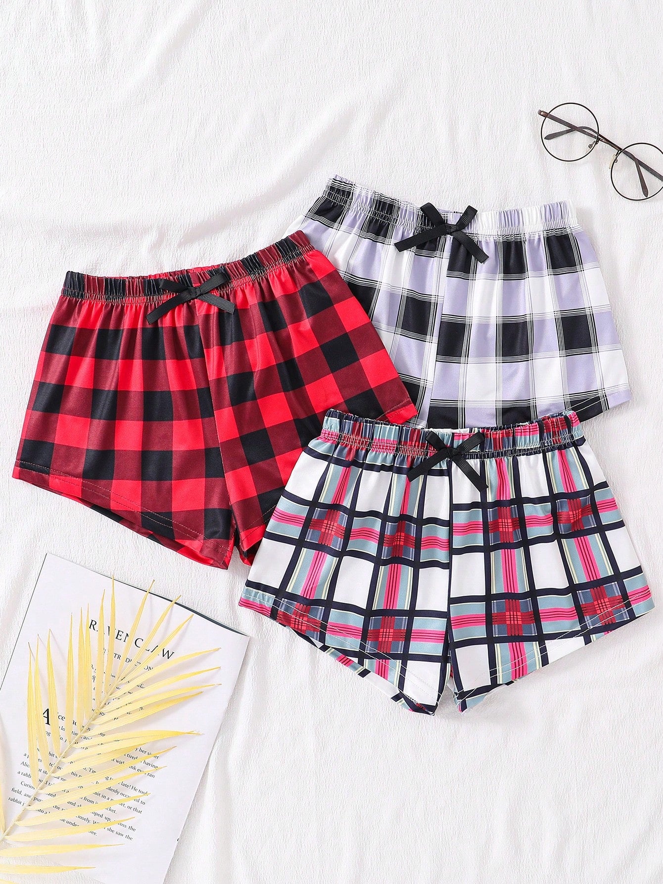 Tween Girl 3pcs/Set Cute Simple Plaid Shorts Combination