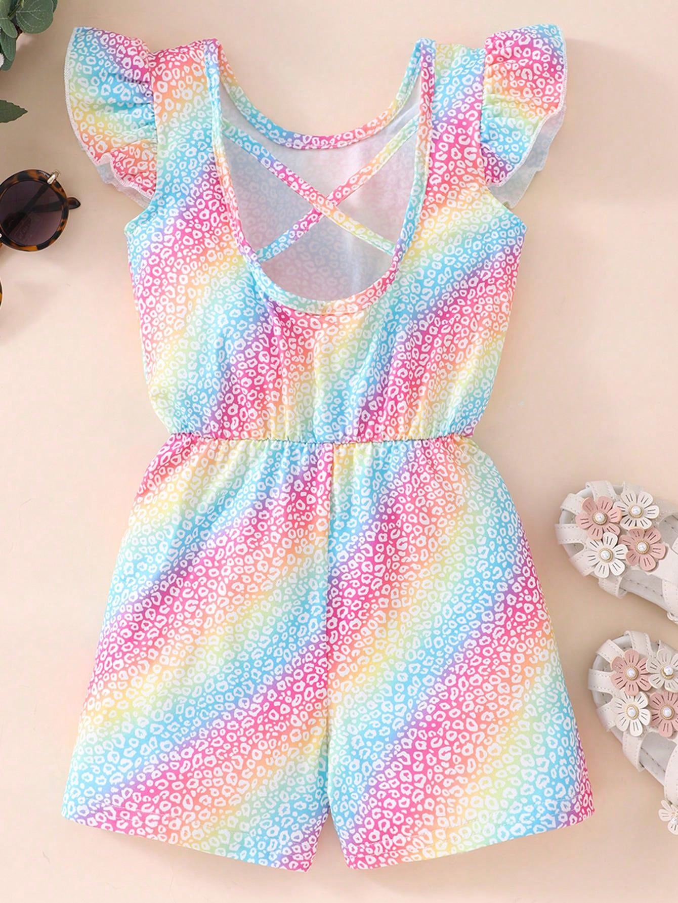 Young Girls Summer Casual Ditsy Floral Sleeveless Backless Romper