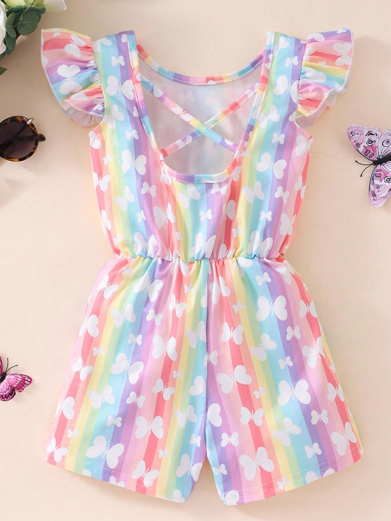 Young Girls Summer Casual Ditsy Floral Sleeveless Backless Romper