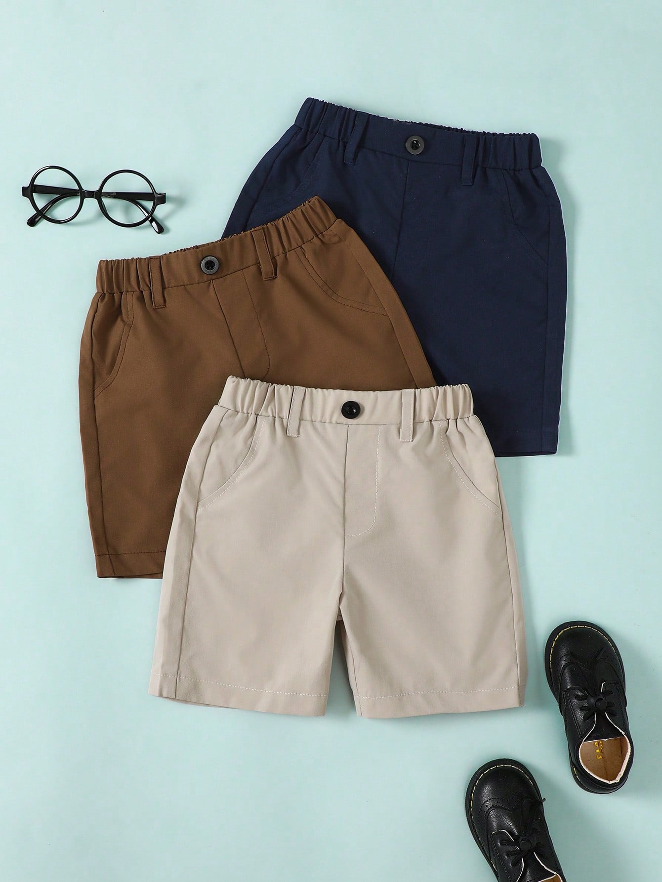 Young Boy 3pcs/Set Casual Solid Color Simple Shorts