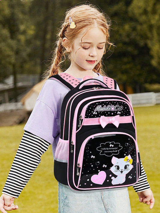 New Children's Schoolbag For Elementary School Students Girls 1,2,3,4,5,6 Grades 6-12 Years Old Net Red Cute Kitten Waterproof Lightweight Girls Girls Shoulder Bag