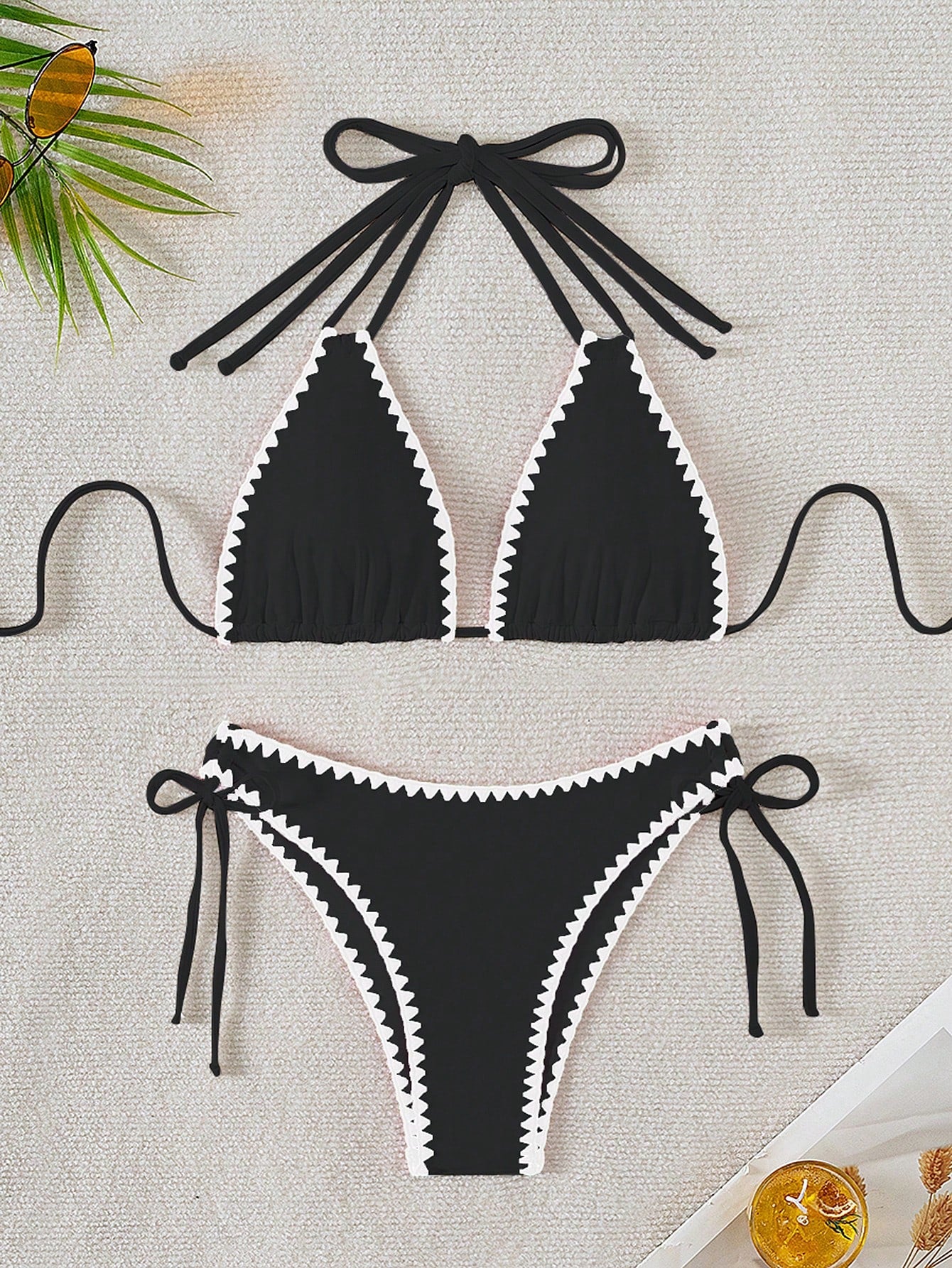 2024 New Arrival Women's Bikini Set With Shell Trim, Halter Neck Bikini Set Swimwear For Ladies Summer Beach