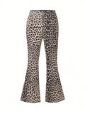Young Girls Fashionable Animal Print Flare Pants Suitable For Casual Daily Outings In Spring, Summer, And Autumn