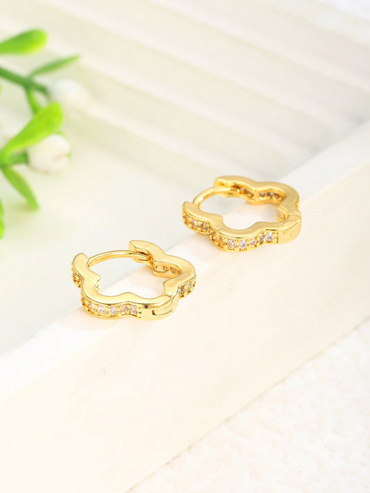 1pair Girls Beautiful Glittering Flower Hoop Earrings For Kids Fashion Street Accessory For Daily Decoration Fine Jewelry