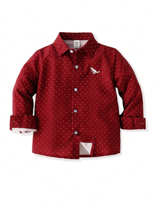 Young Boys' Comfortable Casual Long Sleeve Shirt With Blue Polka Dots For Spring And Summer