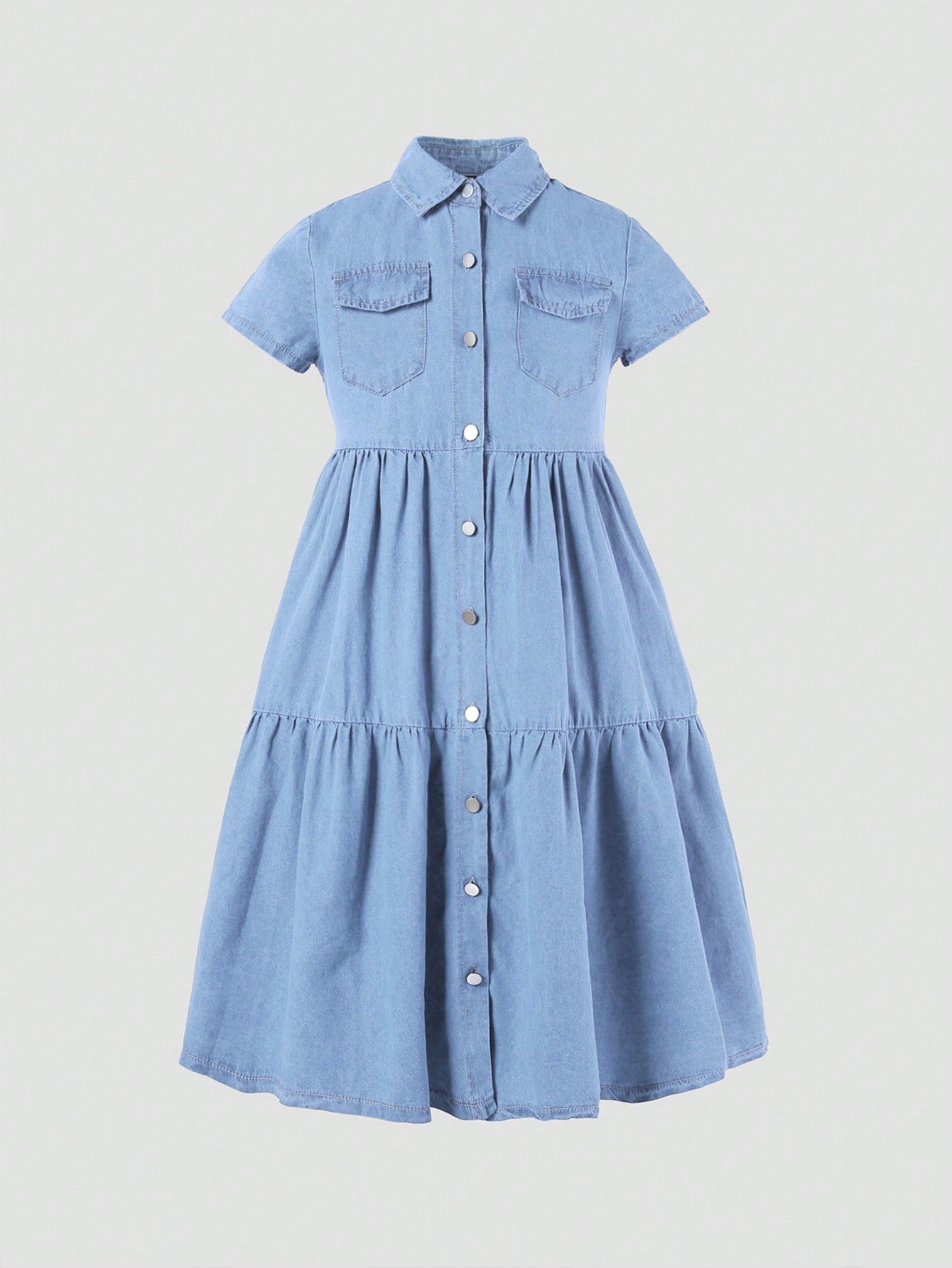 Tween Girl College Style Basic Simple Loose And Comfortable Soft Denim Dress