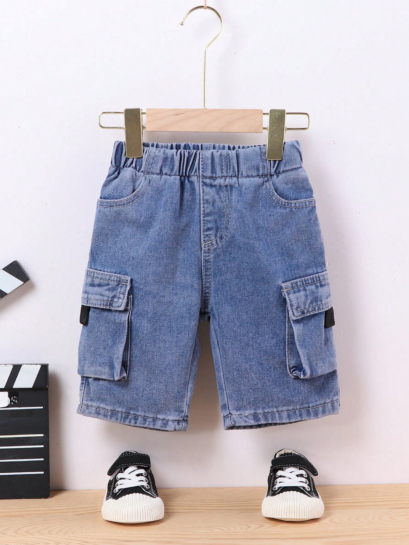 Young Boy Workwear Pockets Daily Leisure Denim Shorts