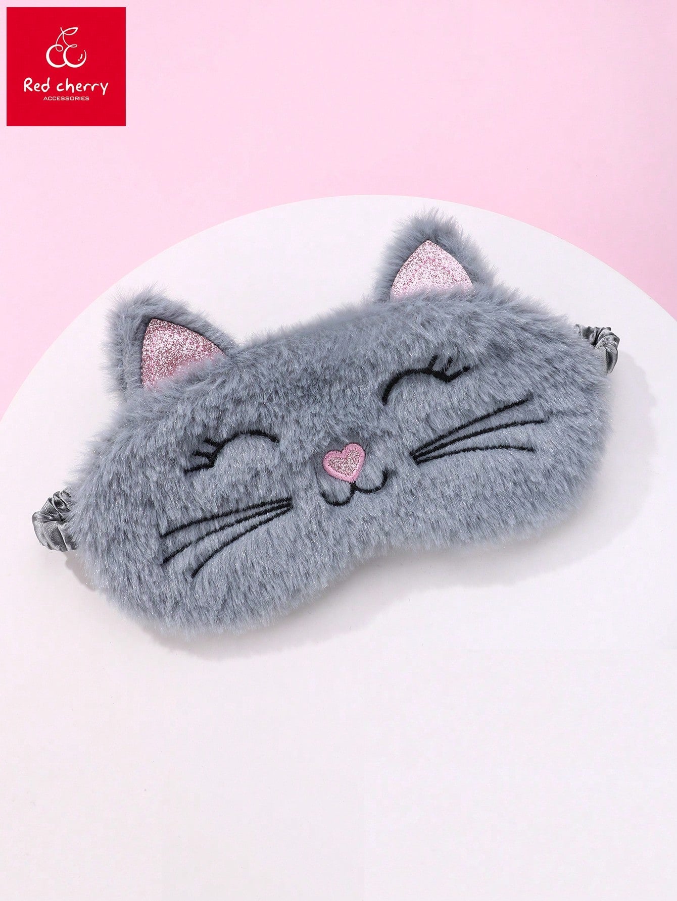 1pc Girl Gray Cat Shaped Eye Mask Made Of Polyester Short Plush With Black Embroidered Eyes And Mouth, Suitable For Daily Rest