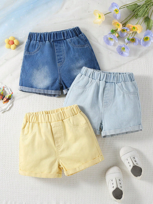 YOUNG GIRL Spring Summer Boho 3-Pack Set Denim Jeans Shorts, Girls Summer Clothes Outfits