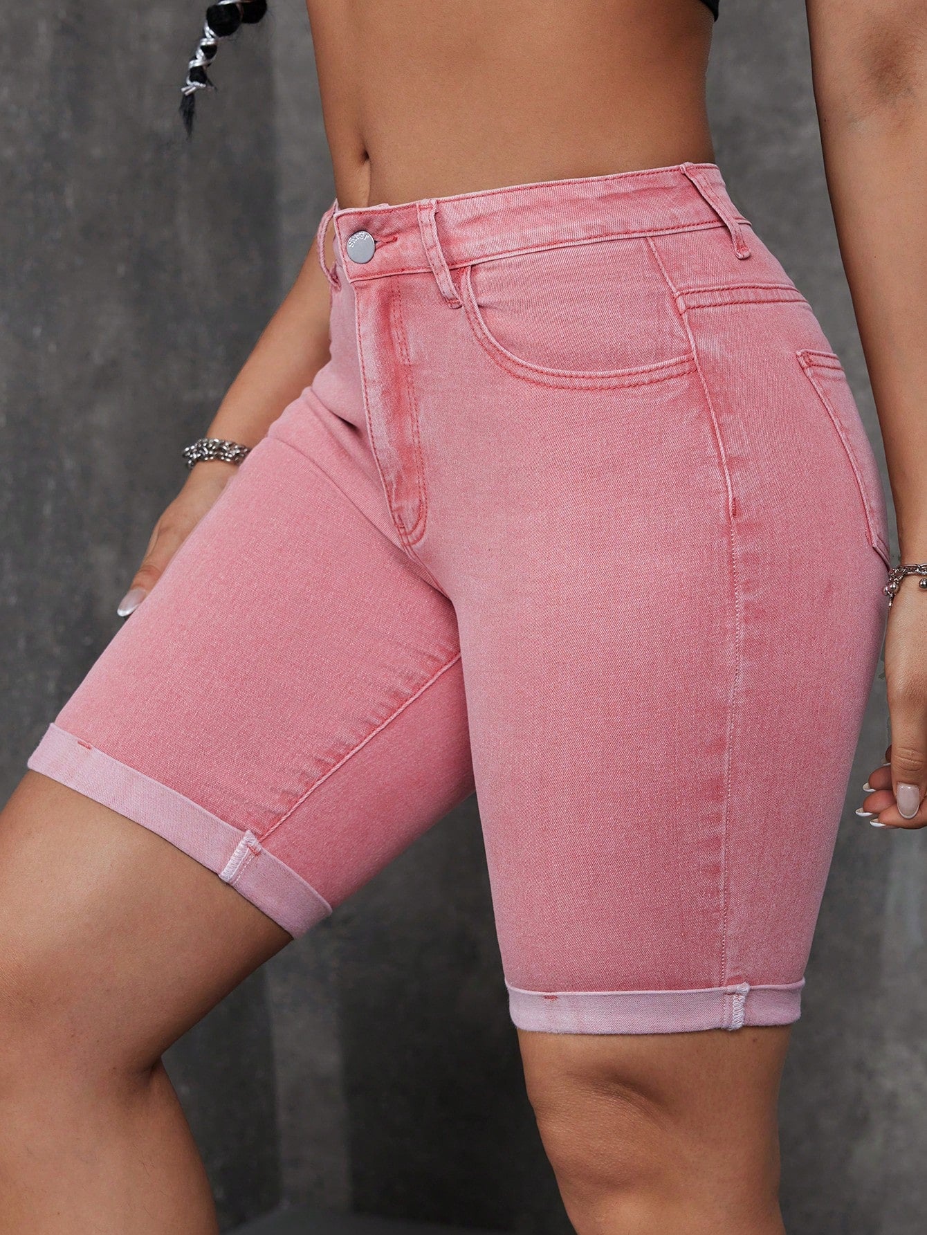 Women's Summer Solid Color Denim Shorts With Pockets, Casual