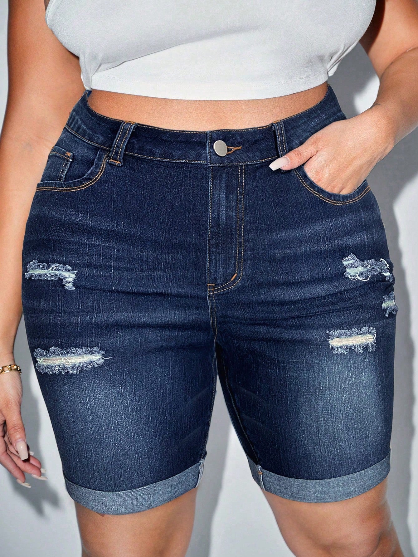 Plus Size Women's Distressed Denim Shorts