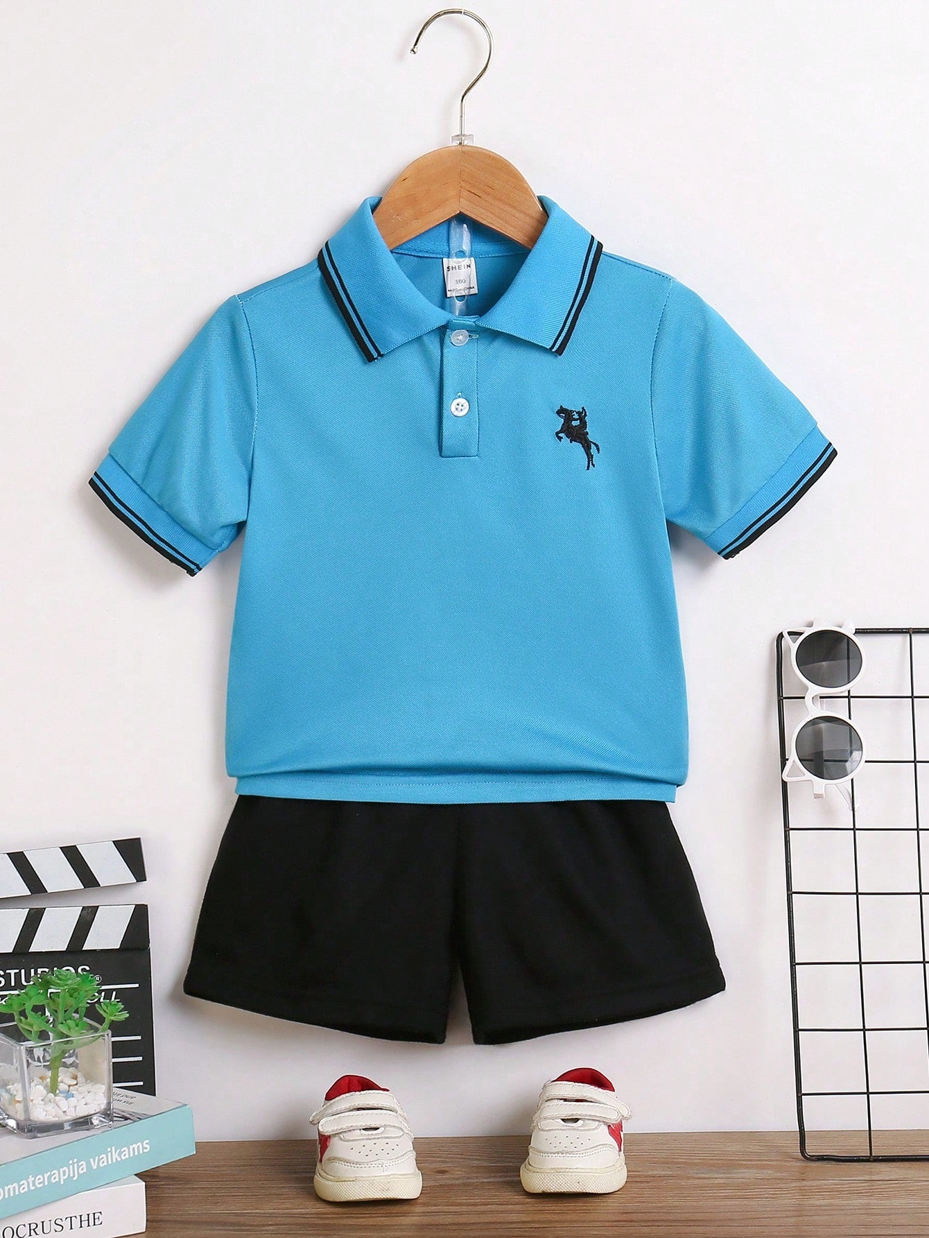 Young Boy Solid Color Striped Polo Shirt With Front Button