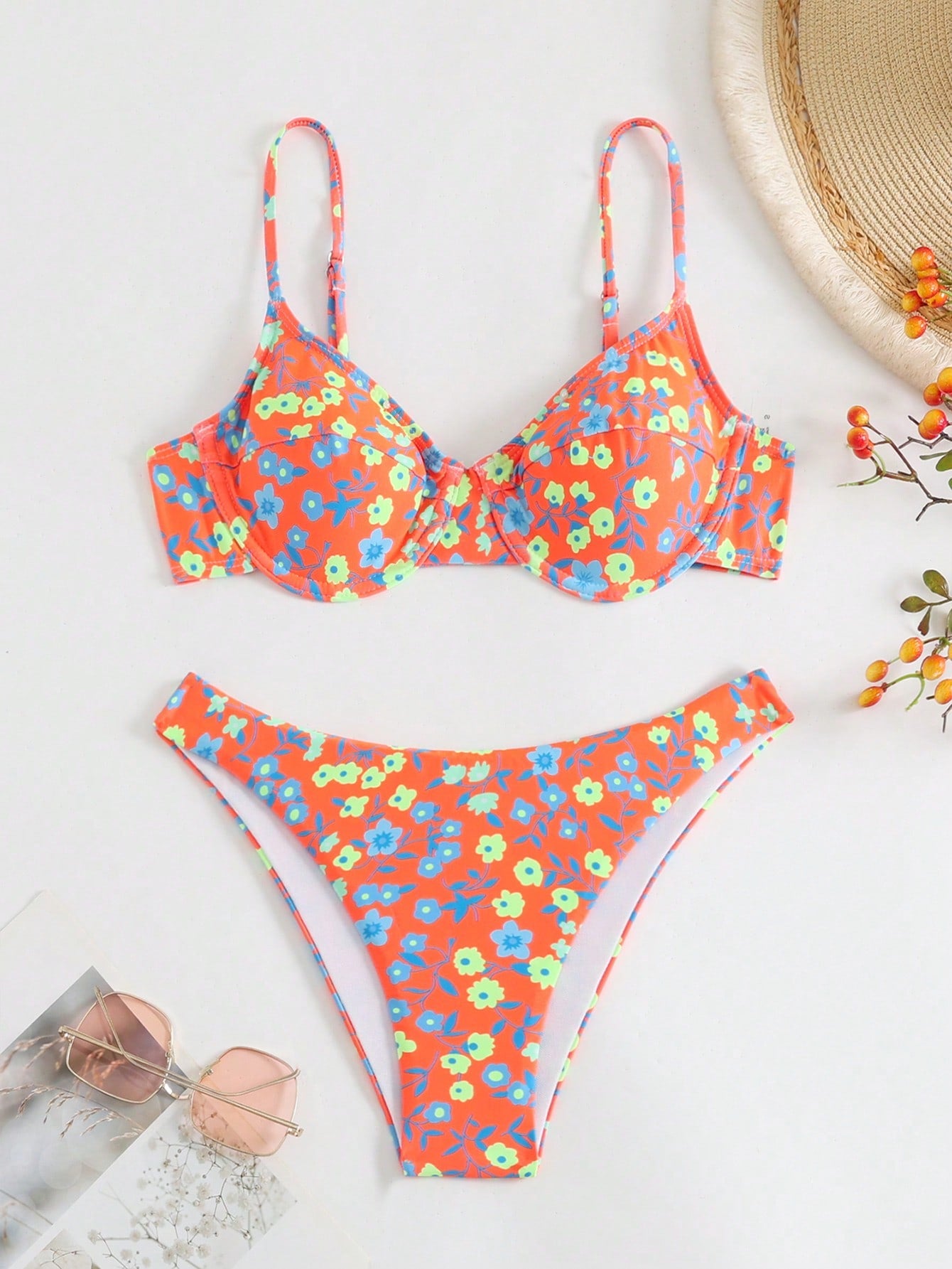 Swim Mod Summer Beach Floral Print Underwire Bikini Set