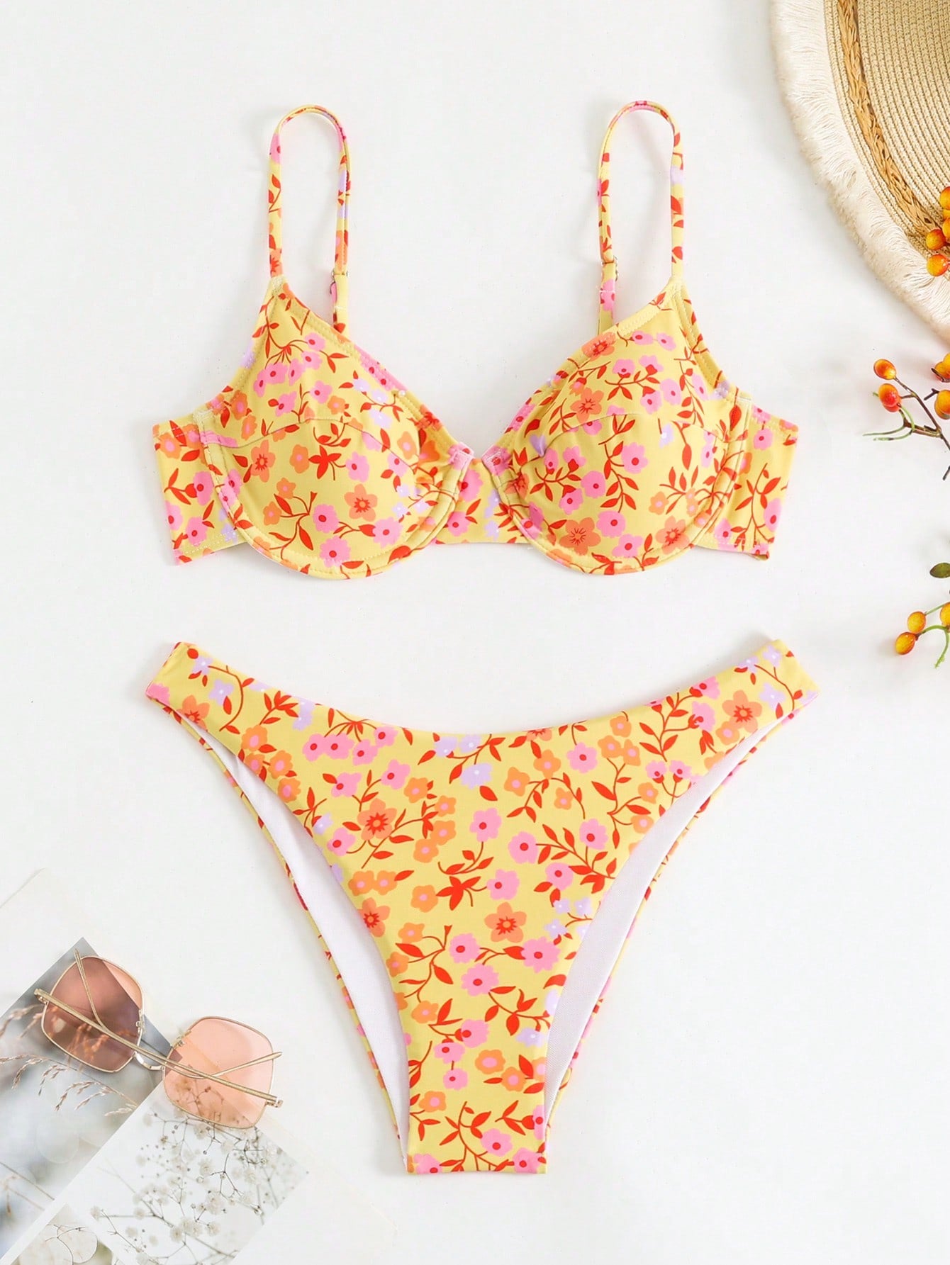 Swim Mod Summer Beach Floral Print Underwire Bikini Set