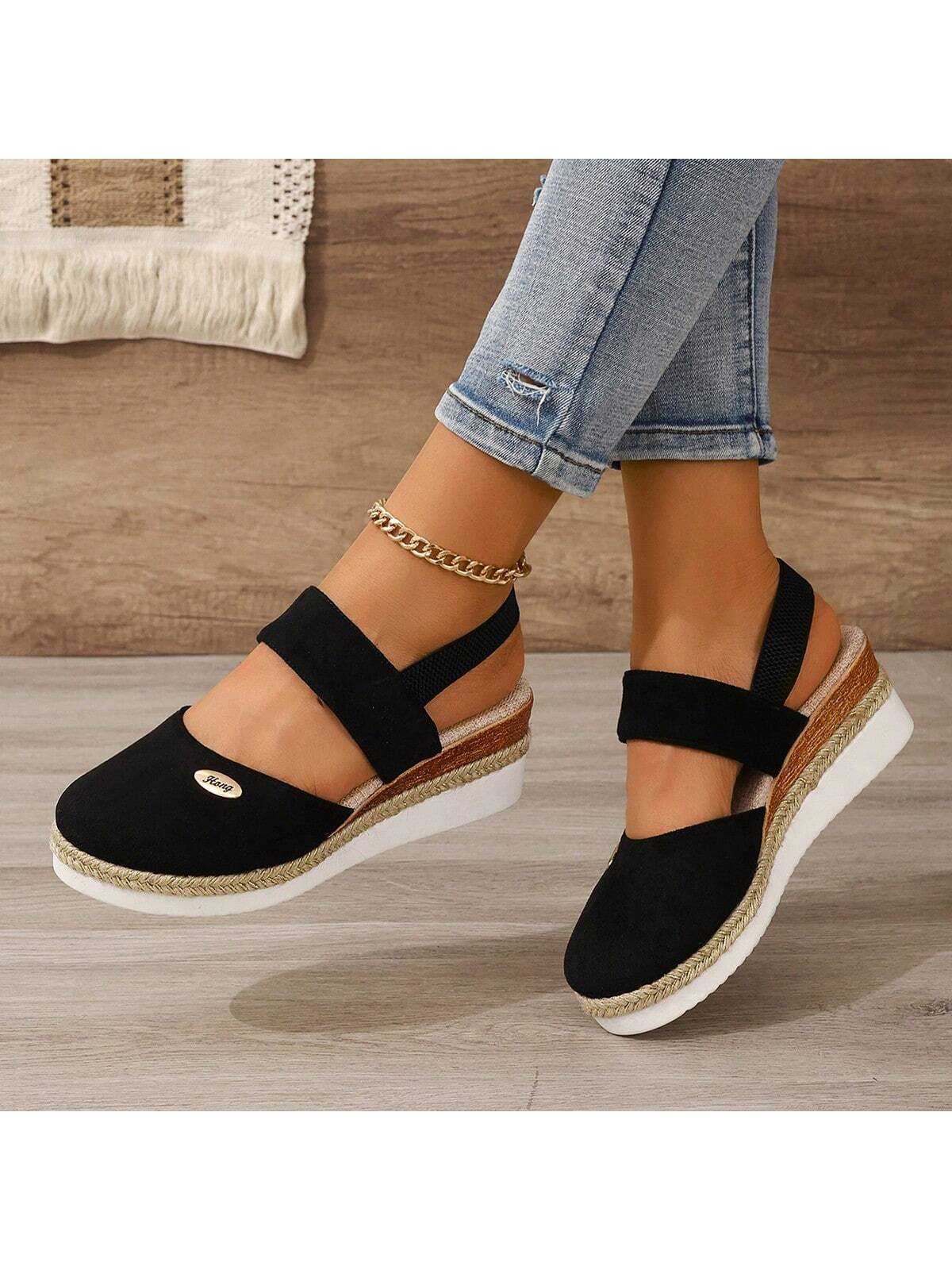 Platform Espadrille Sandals For Women Plus Size, Closed Toe Elastic Band Comfortable Wedges Sandals