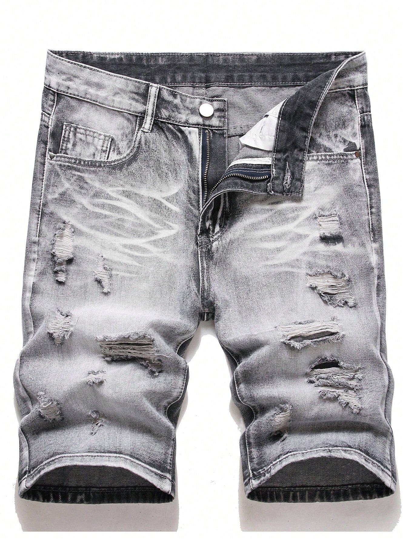 Men Cotton Ripped Frayed Denim Shorts