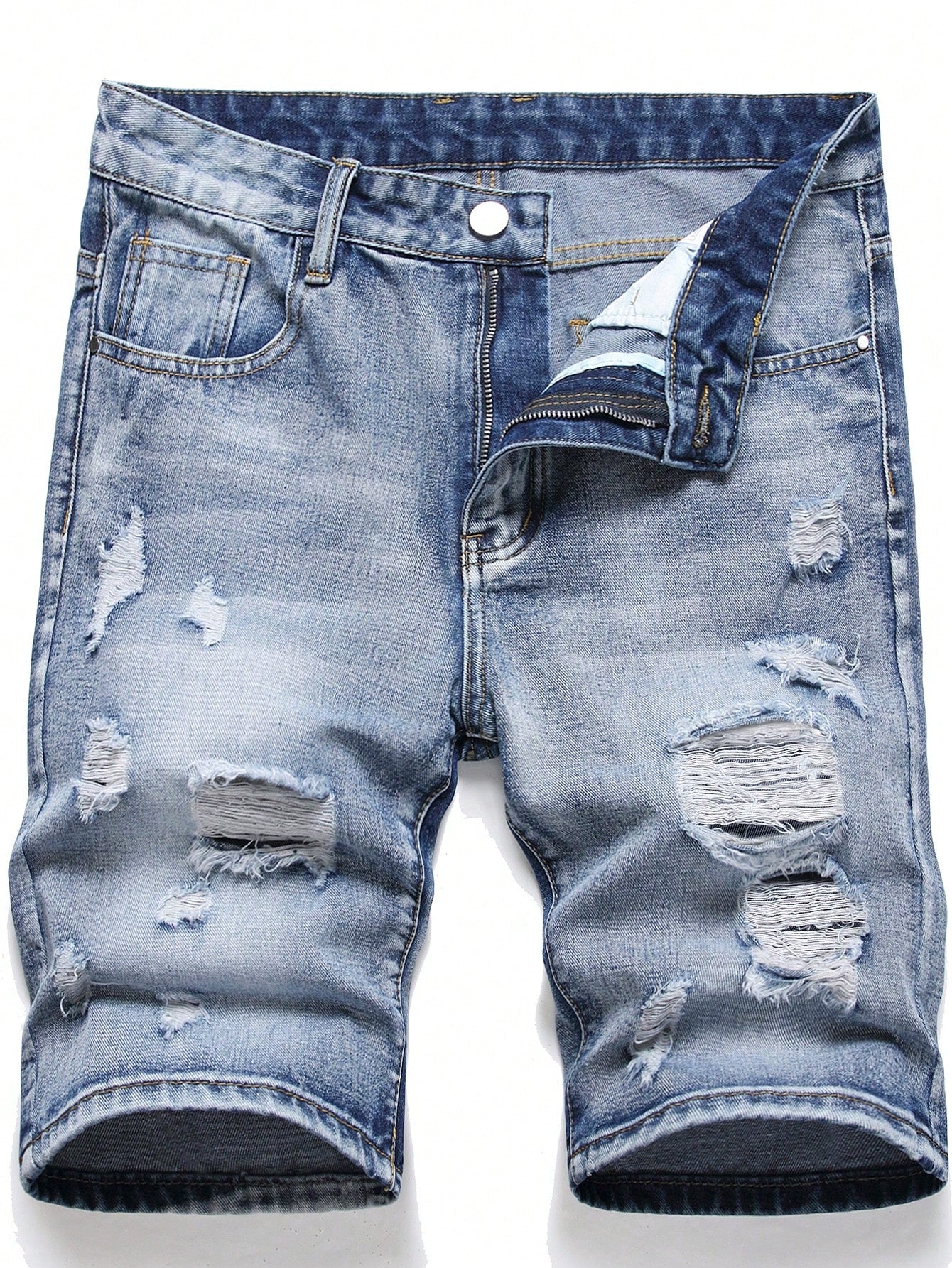 Men Cotton Ripped Frayed Denim Shorts