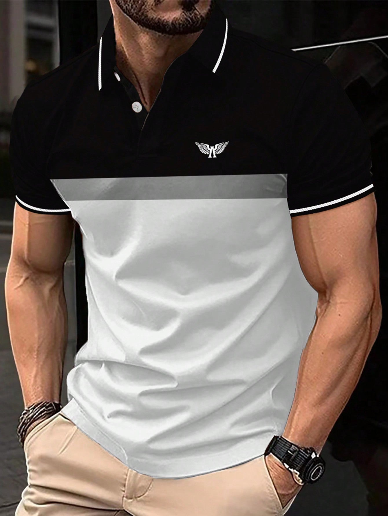 Men's Wing Print Colorblock Polo Shirt