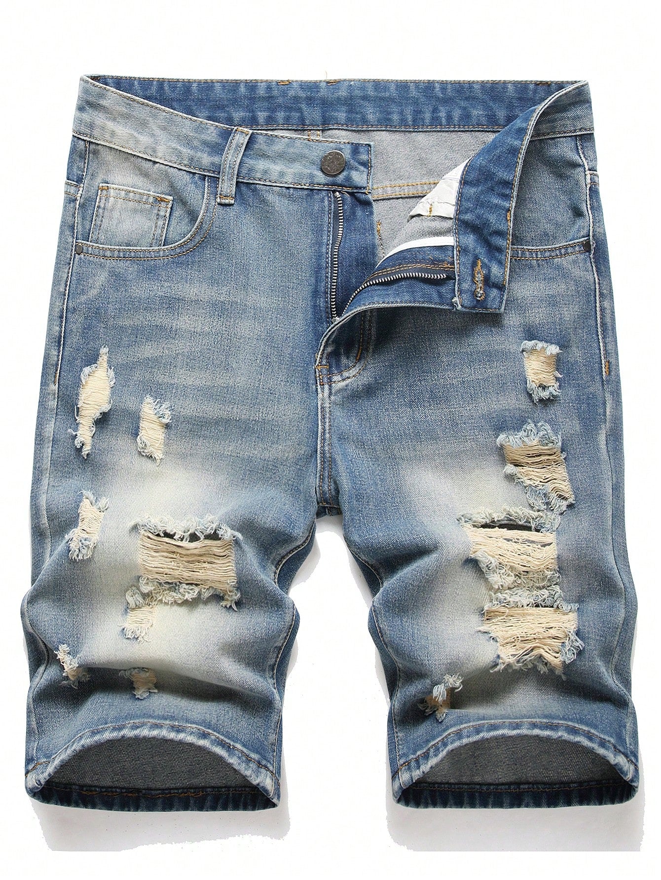 Men Cotton Ripped Frayed Denim Shorts