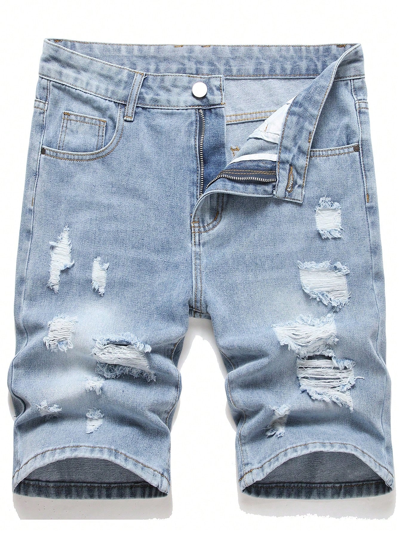 Men Cotton Ripped Frayed Denim Shorts