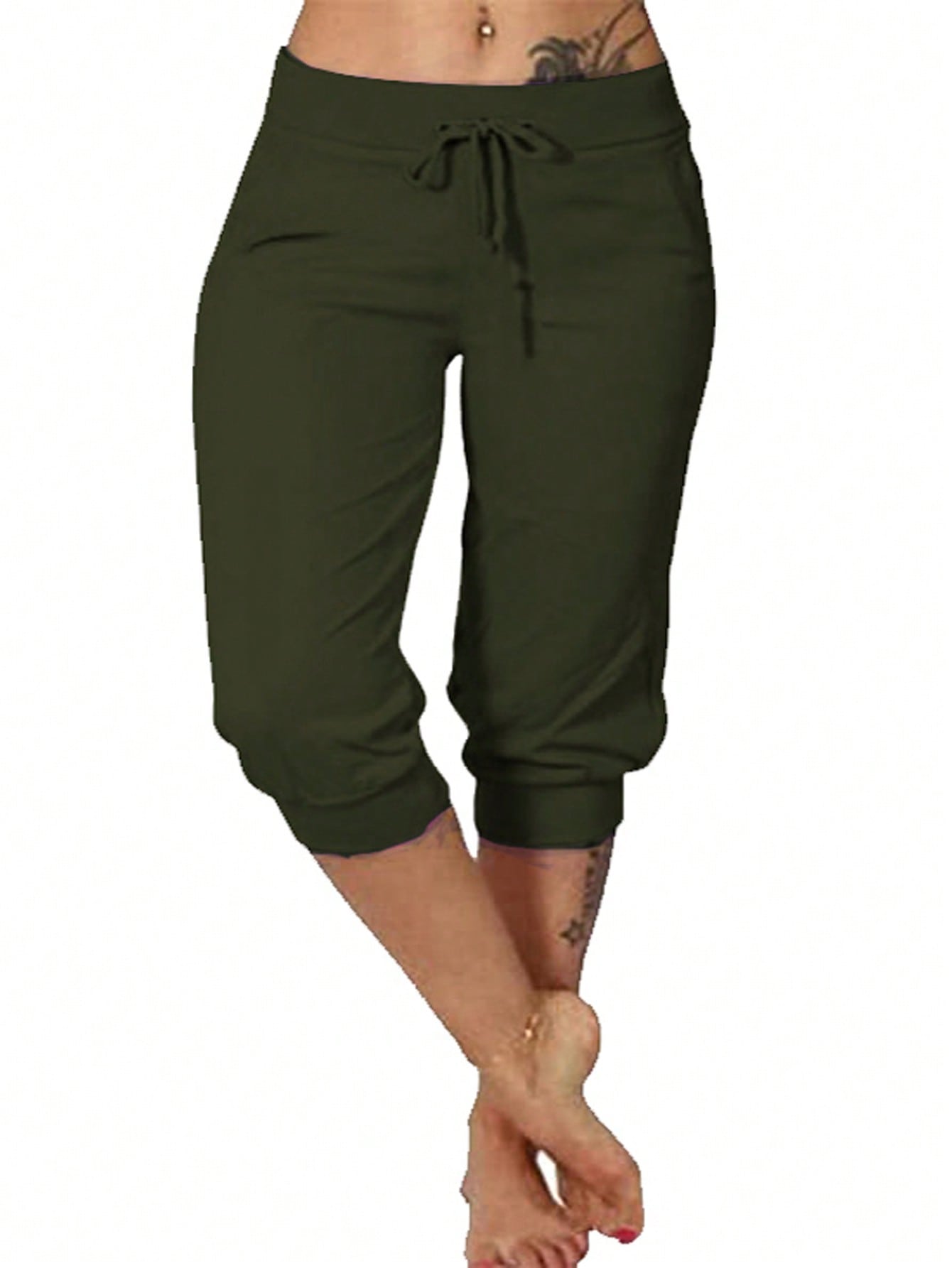 Plus Size Solid Color Drawstring Waist With Pockets Jogger Pants