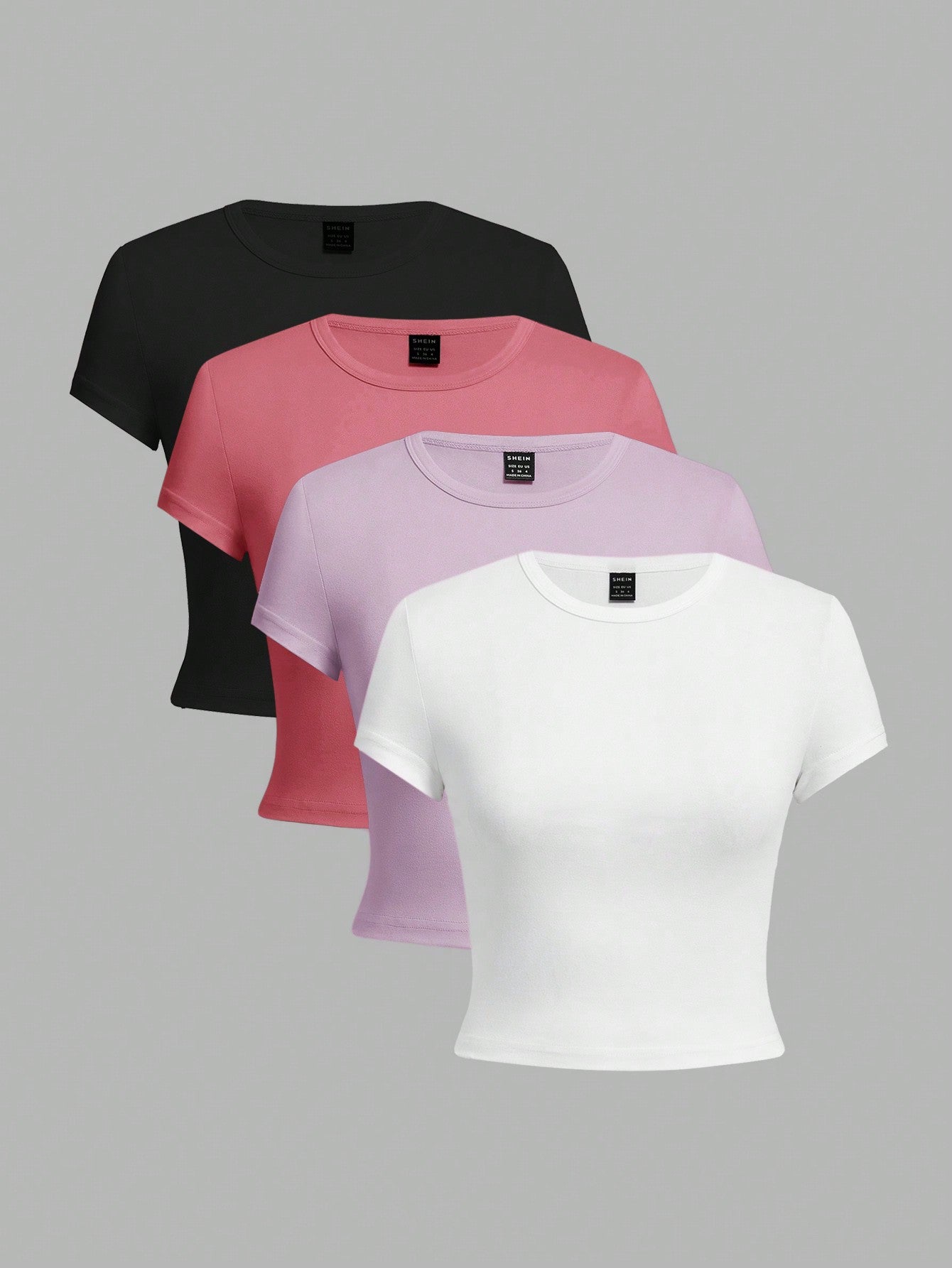 4pcs Casual Round Neck Short Sleeve Fitted Women T-Shirts, Suitable For Summer