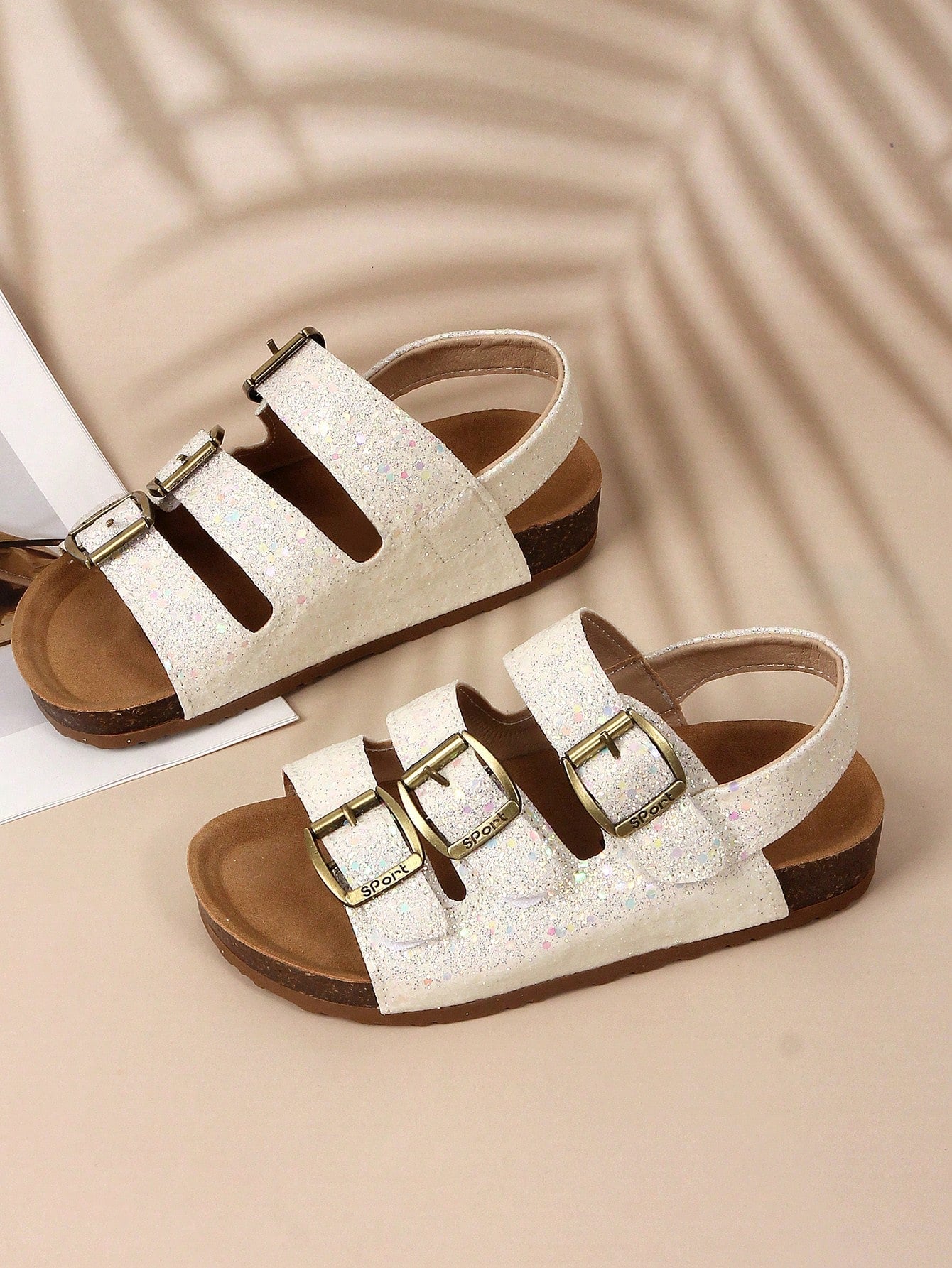 1 Pair New Girls' Glittery Cute White Sandals With Waterproof Platform And Thickened Sole, Fashionable And Versatile Anti-Slip Casual Shoes For Summer Vacation