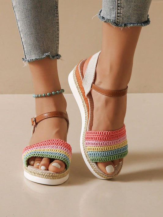 Women\ Colorful Fashionable Wedge Sandals, Bohemian Style, Perfect For Summer Beach Vacation And Casual Wear