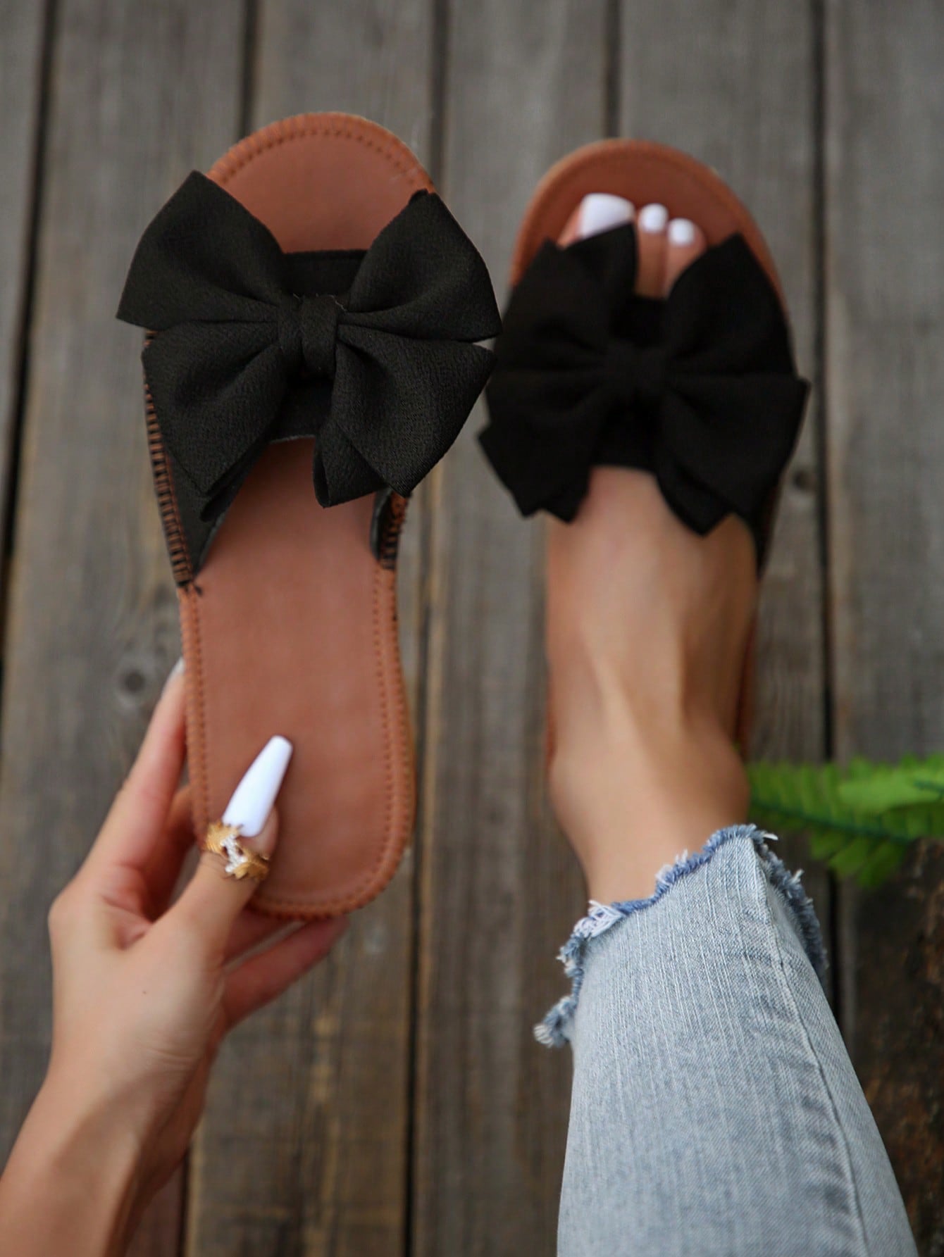 Women Bow Decor Slide Sandals, Fashion Summer Flat Sandals