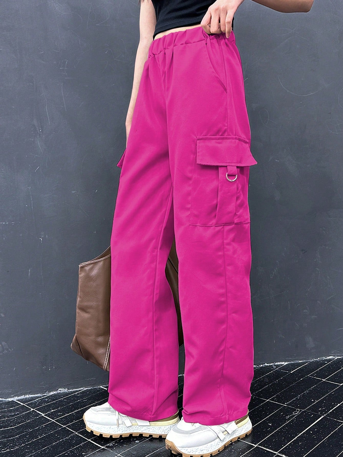 Seasonal Casual Solid Color Cargo Pants For Tween Girls