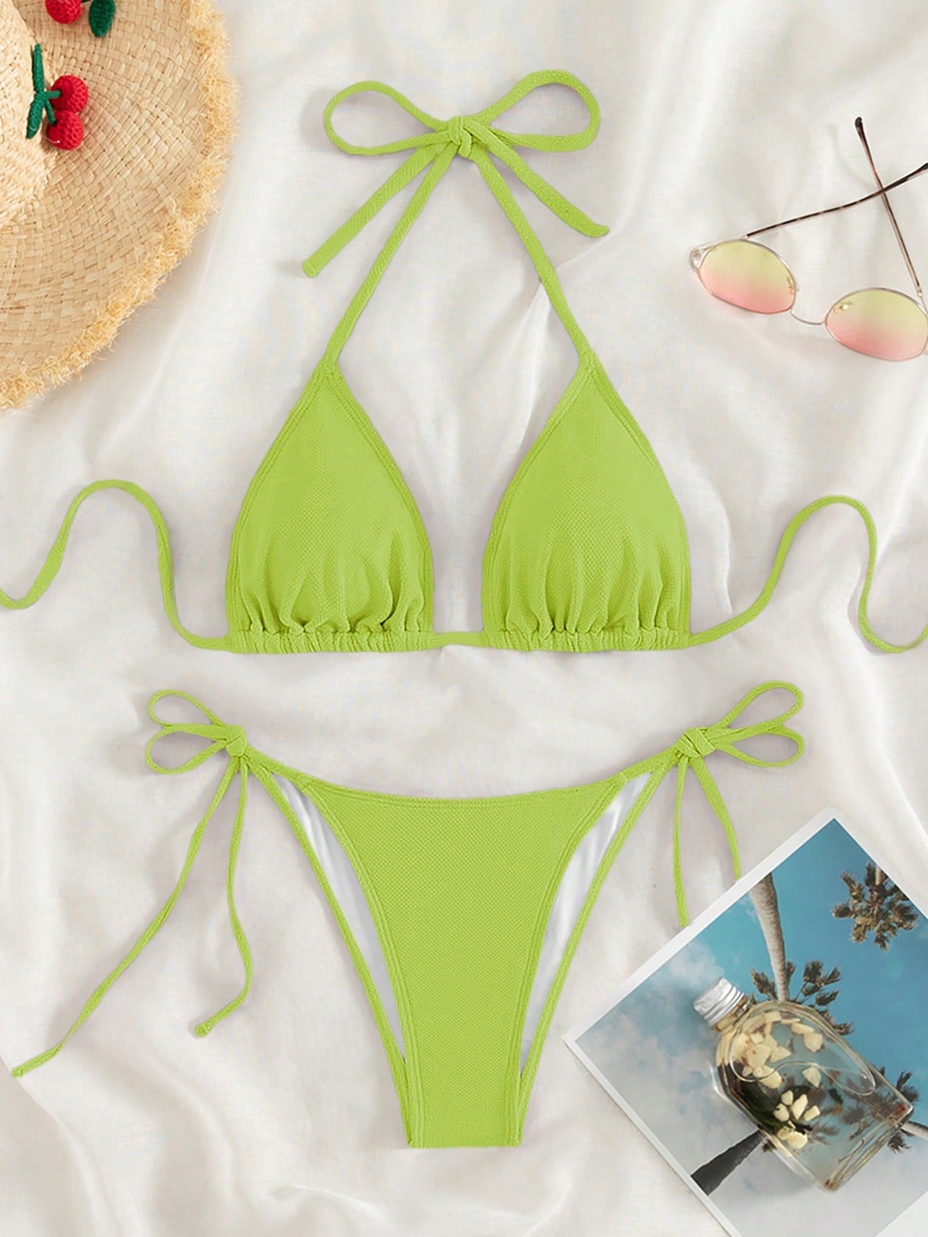 Swim Summer Beach Halter Triangle Tie Side Bikini Set