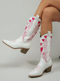 Women New Red Heart Embroidery Detail Chunky Heel Western Boots, Cool Outdoor Western Boots Cowboy Boots For Spring/Autumn 2024