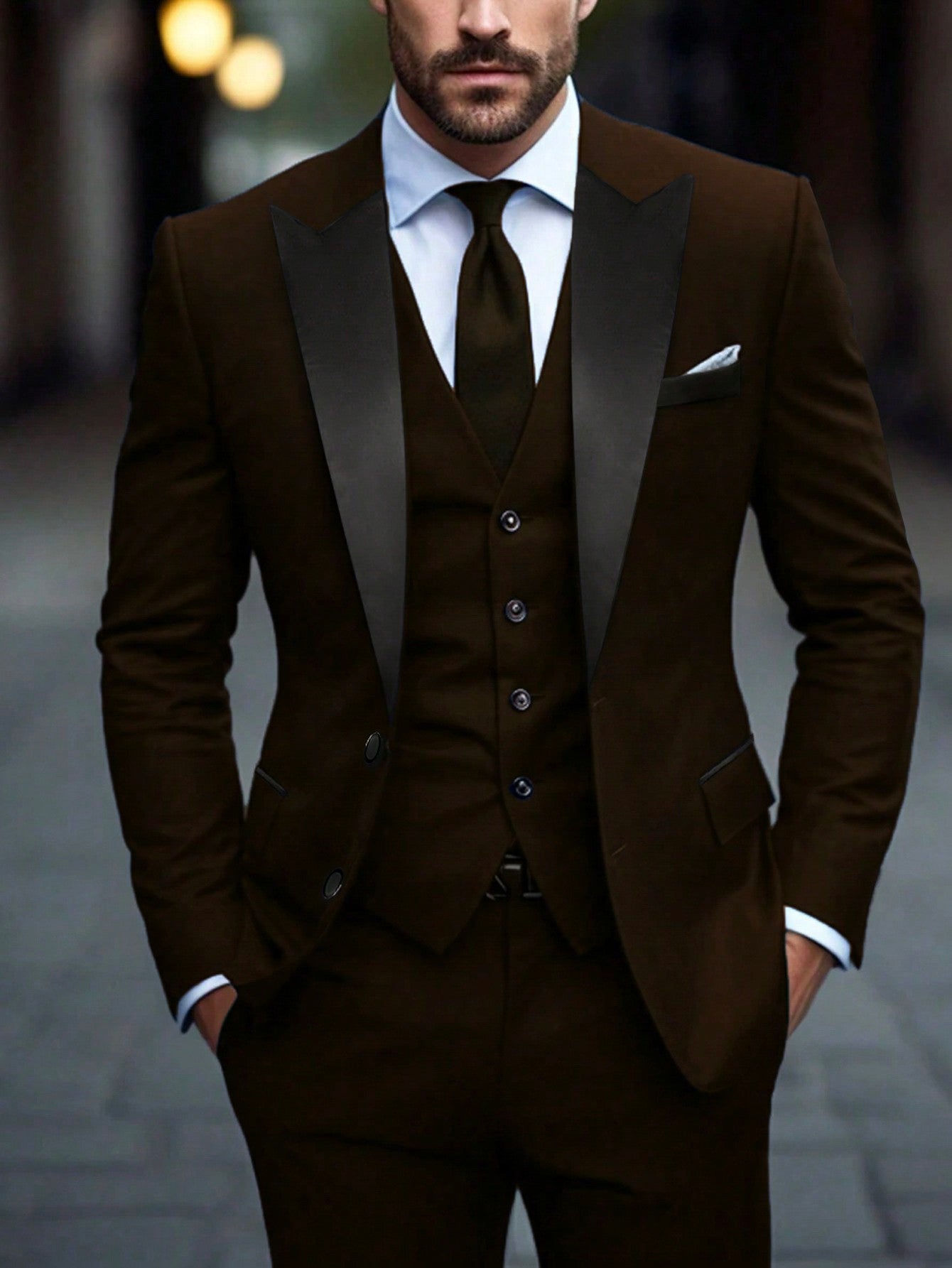 Men Color-Block Long Sleeve Single-Breasted Suit Jacket And Pants Business Travel Daily Dress Suit