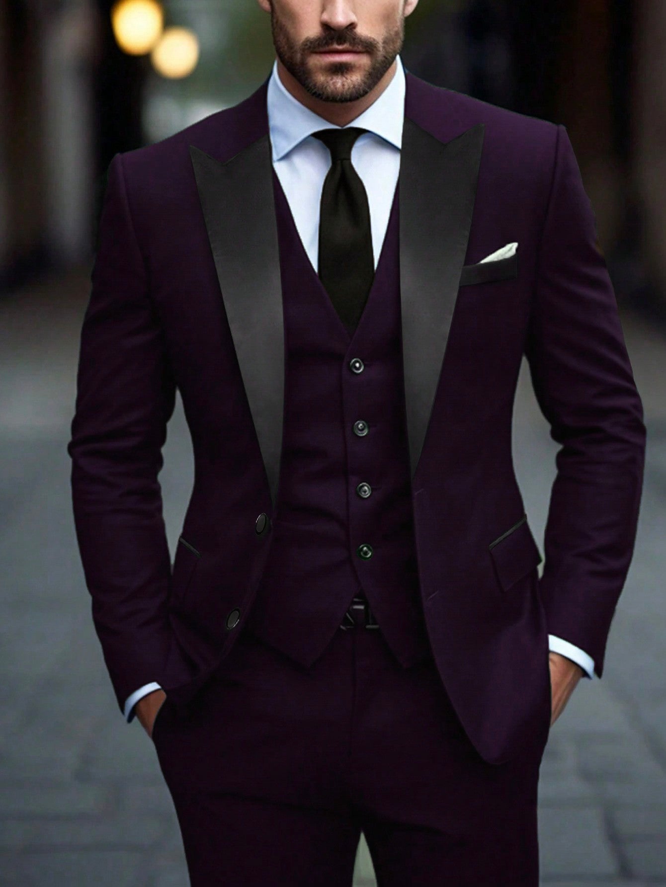 Men's Solid Color Long Sleeve Business Suit Set