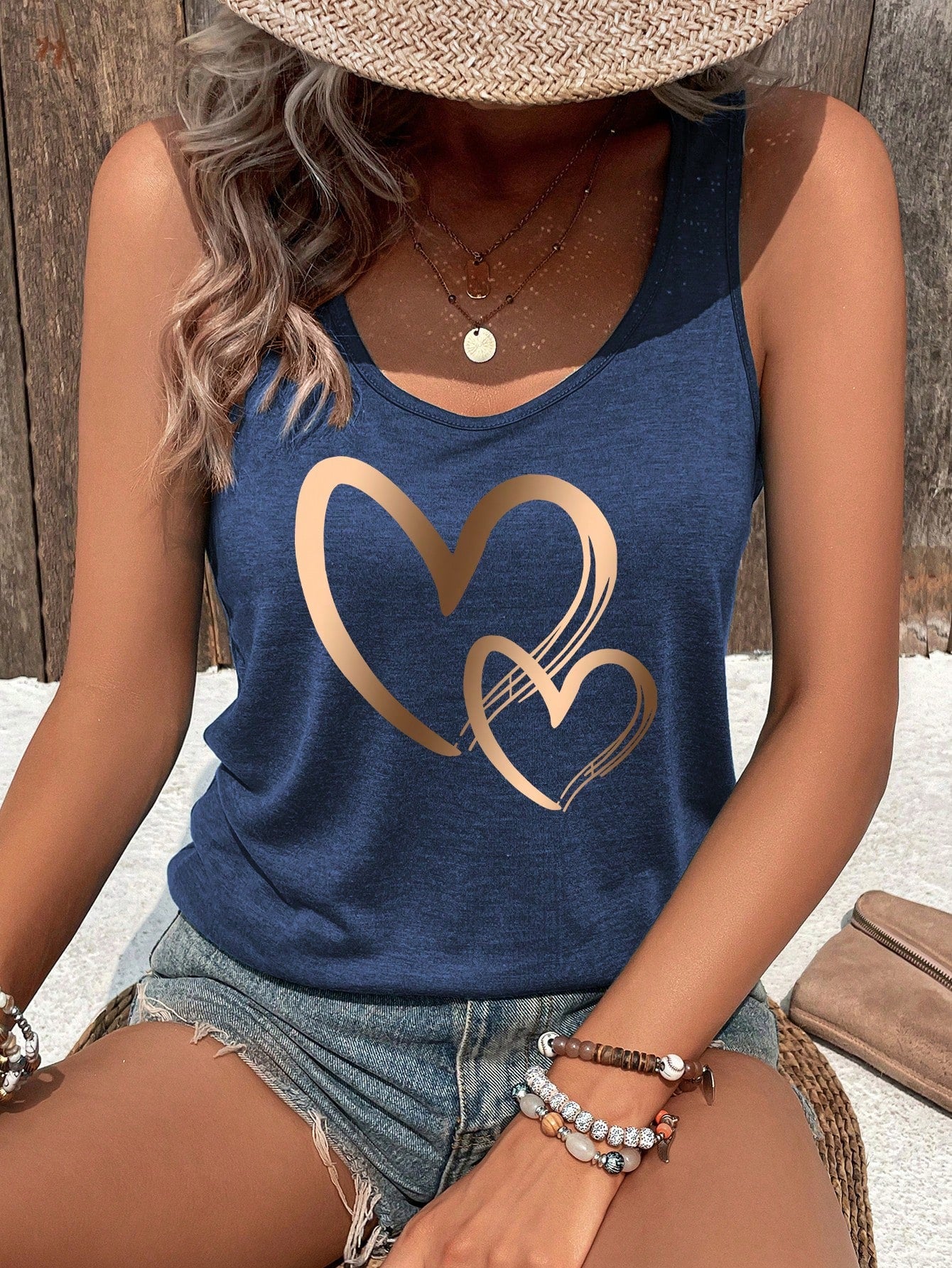 Valentine Heart Pattern V-Neck Summer Casual Tank Top