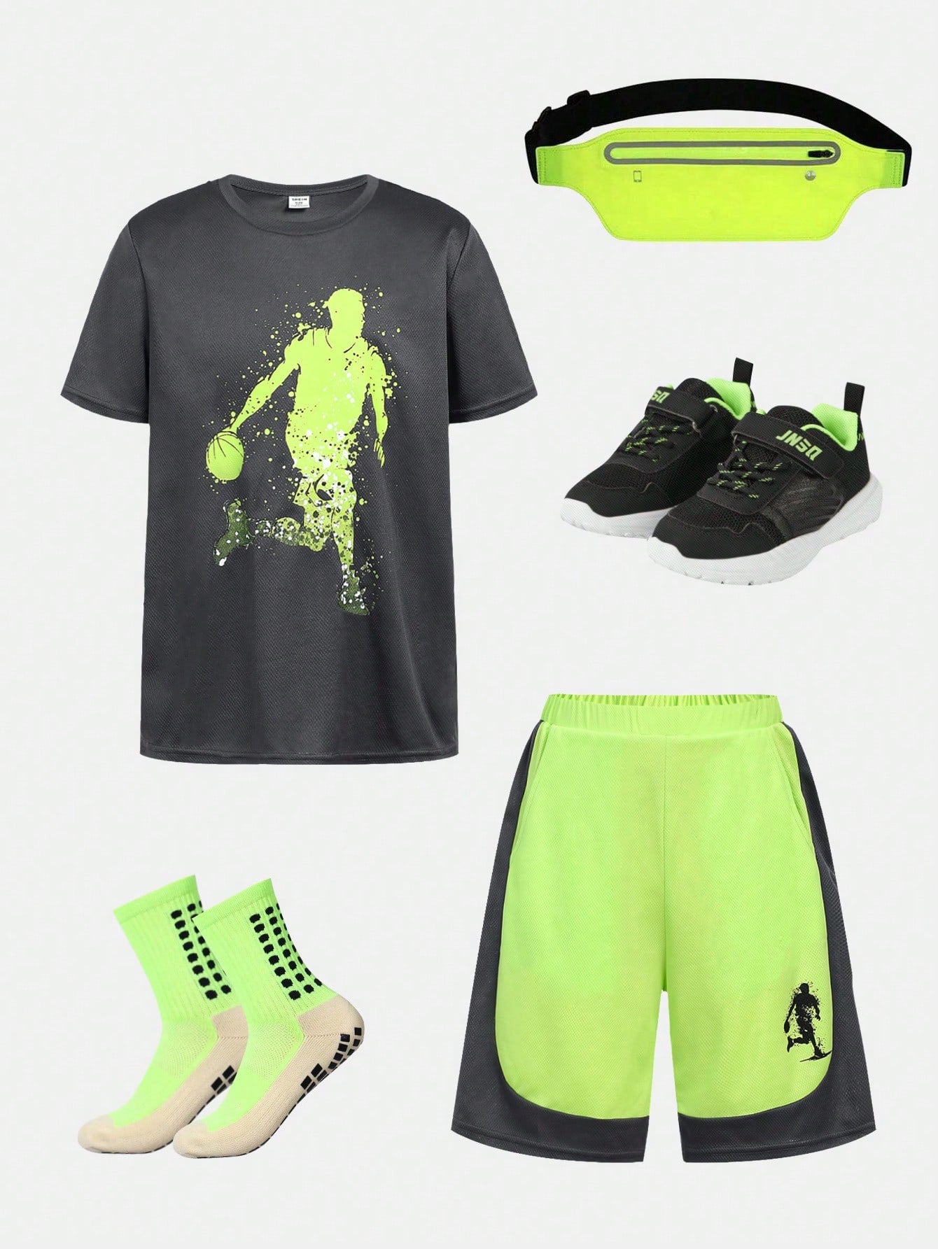 Tween Boys' Casual Color Block Patchwork Basketball Pattern Round Neck Short Sleeve T-Shirt And Shorts Sports Set