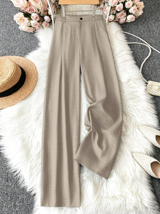 Plus Size Casual Solid Color Loose Straight Leg Suit Pants