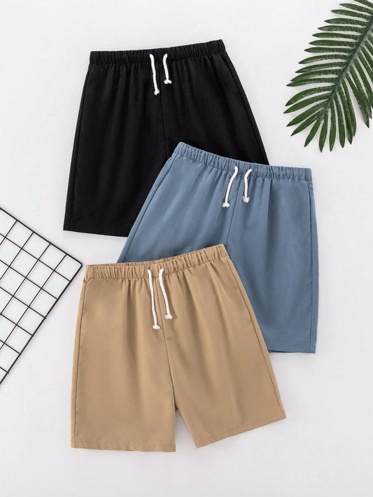 Teen Boy 3pcs Casual Basic Solid Color Sports Shorts For Spring And Summer