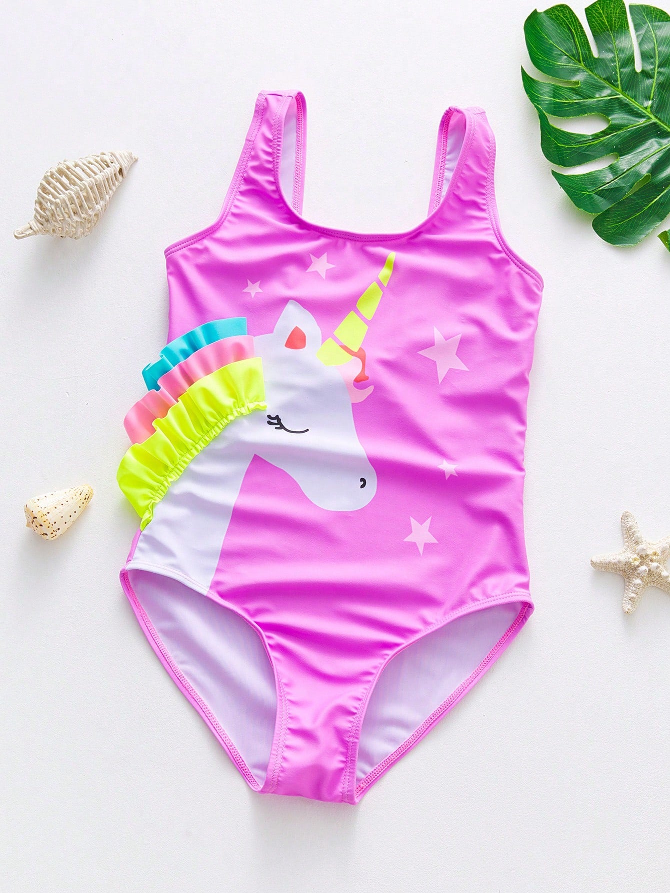 Young Girl 3D Unicorn Purple Backless One-Piece Swimsuit For Girls