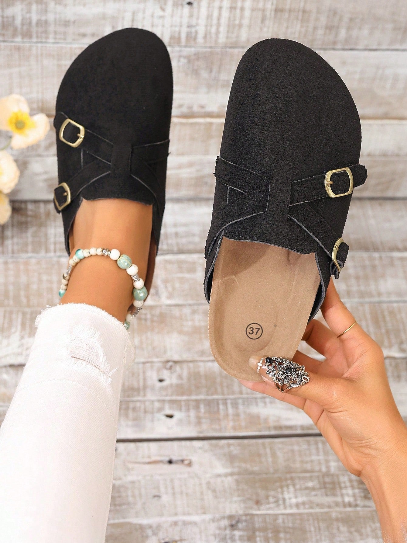 French Retro Backless Mule Flats, Fashionable Versatile Women Slip-On Flat Sandals