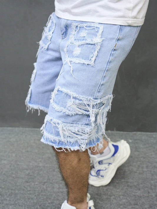 Men Plus Size Fringed Casual Short Jeans