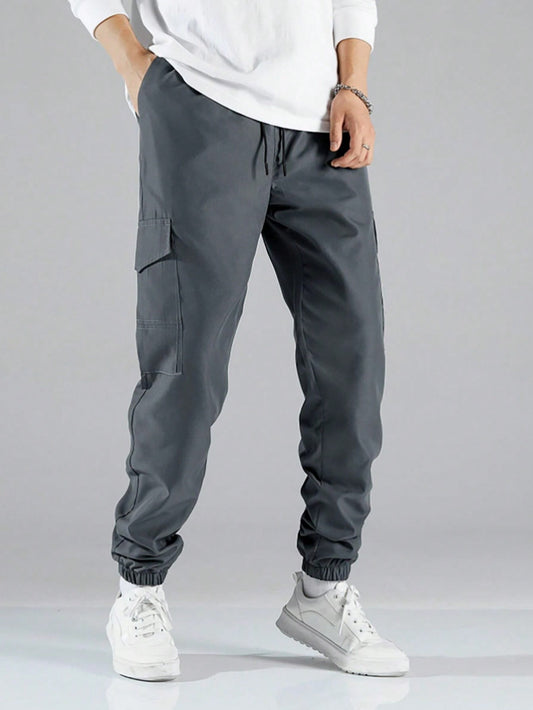 Stylish Casual Drawstring Waist Cargo Pants For Tween Boys, Back To School