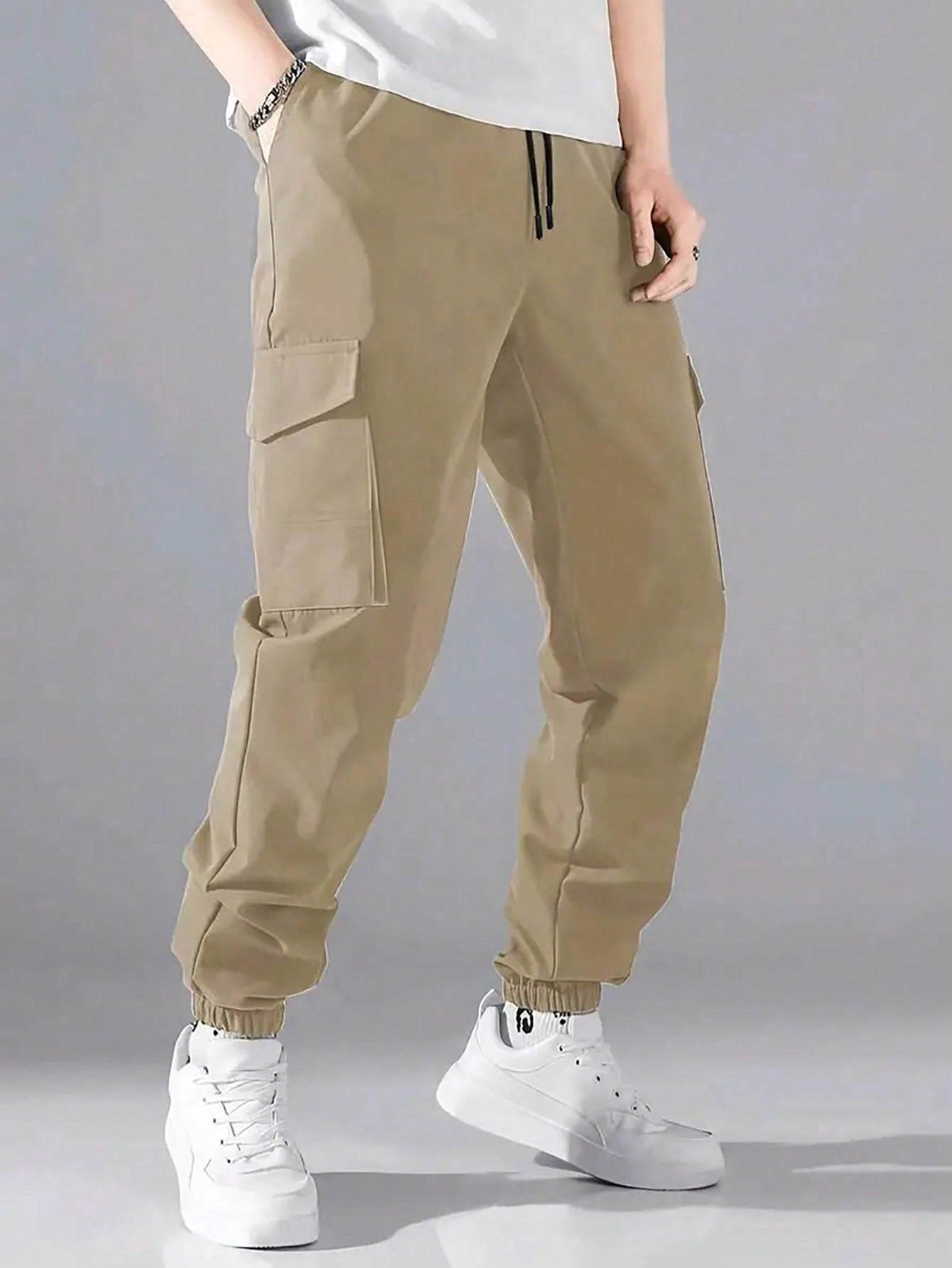 Stylish Casual Drawstring Waist Cargo Pants For Tween Boys, Back To School