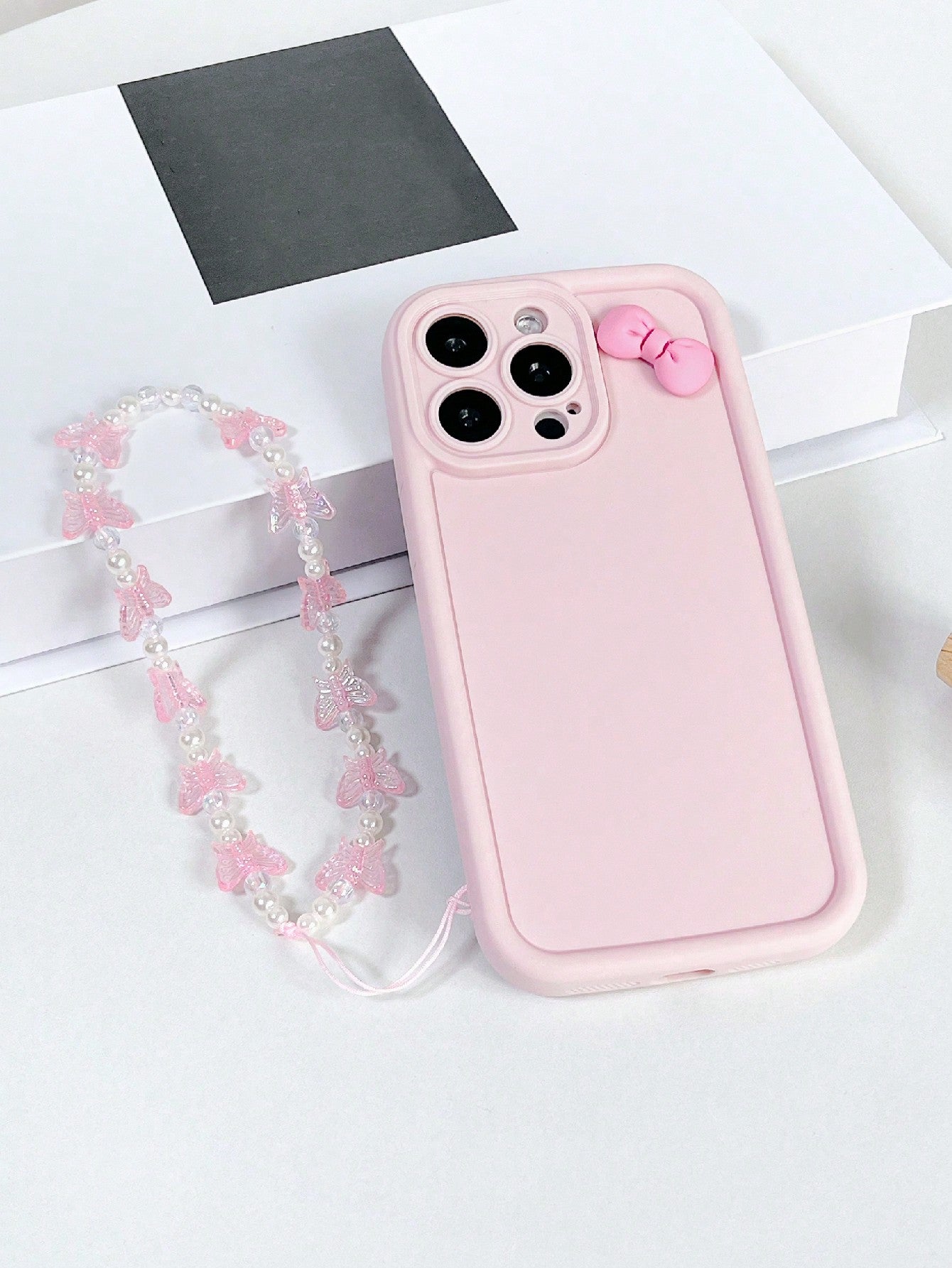 1pc Bow Decor Phone Case For IPhone 15 14 13 12 11 Pro Max XR Xs Max 8 7 Plus, Galaxy, Pink