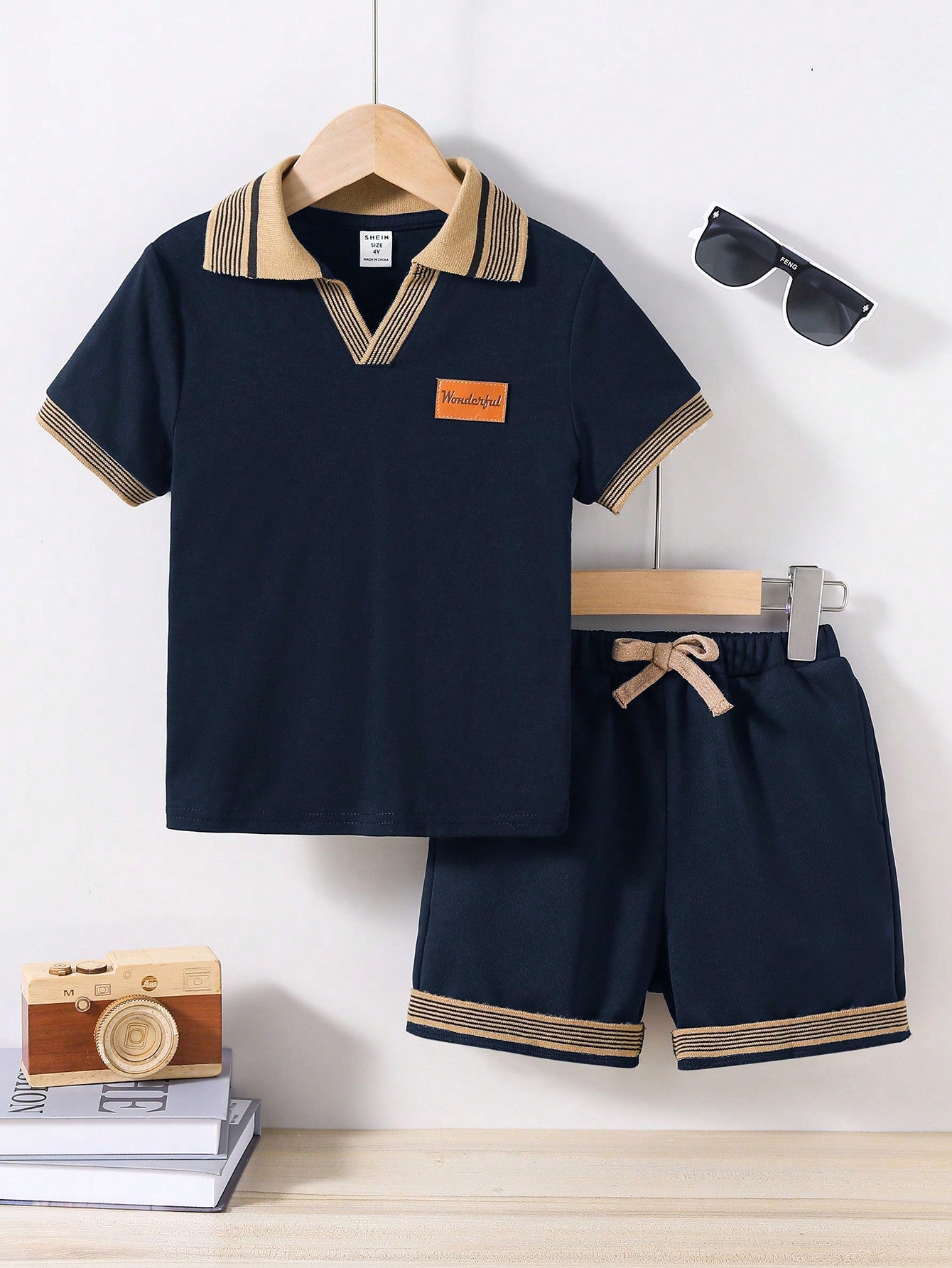 Young Boy Uniform Academy Collar Short Sleeve Polo Shirt And Shorts Set